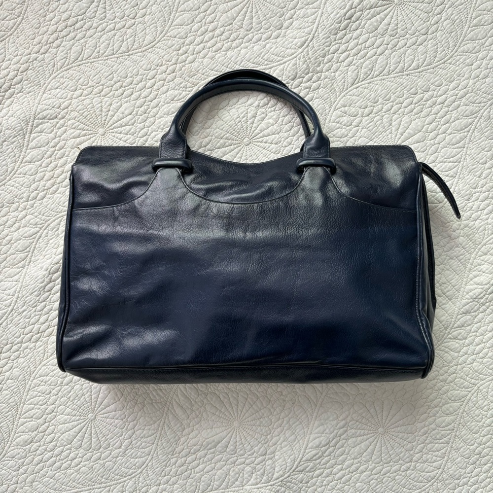 Vintage Italian Faux Leather Dark Blue Bag Travel Work Handbag